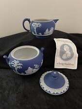 Wedgwood Jasperware Portland Blue Neoclassical Creamer and Sugar Bowl ENGLAND picture