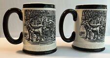 2 Black And White Stein Beer Mugs With Horse And Buggy Design, Seyei picture