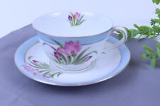 Antique 1940's Merit Teacup & Saucer White Blue Pink Floral Made Occupied Japan picture