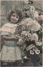 VINTAGE POSTCARD BEAUTIFUL GIRL WITH CHRYSANTHENUMS MAILED 1905 SUPERB CONDITION picture