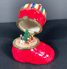 Mr. Christmas Santa Boot Trinket Box Porcelain Hinged Musical Animated Ornament picture
