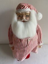 Vtg Plump Santa in Nightshirt Stocking Cap Glasses Stuffed Porcelain Face Hands  picture