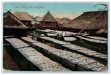 Philippines Postcard Scene of Drying Fishes Nipa Hut 1915 Antique Posted picture