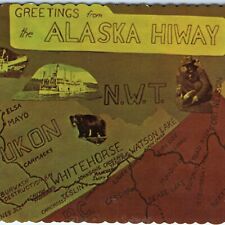 c1950s Greetings from Alaska Hiway Map Dexter Postcard Dawson City Yukon Vtg A80 picture
