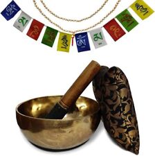 Hand Crafted Tibetan 6 Inch Singing Bowl with Flag, Potli , Tulsi Beads, Mallet picture
