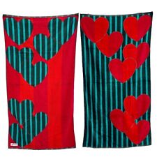 Vintage Royal Terry Beach Bath Towel Bright Red Hearts Stripes 34x62 picture