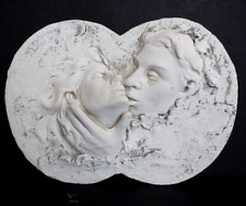 Kissing Man and Woman White Plaster Wall Plaque Décor 9 1/2