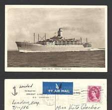 Orient Line SS Orsova UK 1956 RPPC Postcard Queen Elizabeth 8d Revenue Stamp picture