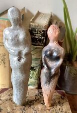 Pair of Handmade Mother Goddess Figures Terra Cotta Clay Signed 9” & 7.75” picture