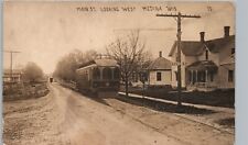 MAIN STREET WEST STREETCAR medina wi real photo postcard rppc wisconsin trolley picture