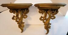 Pair Of Vintage Syroco Wood Shelf Sconces - Gilt Gold Wall Shelves picture