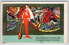 1920's GOOD WILL TOWARD MEN MINSTREL ELF ART NOUVEAU STAINED GLASS POSTCARD picture