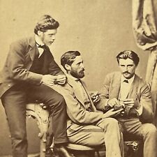 Antique CDV Photograph Very Handsome Young Men Rolling Tobacco Tobacciana picture