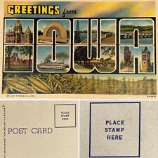 Postcard IA Large Letter Greetings from Iowa Curt Teich Linen 1940 picture