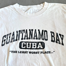 Vtg White Guantanamo Bay Cuba The Least Worst Place Mens T Shirt about a Size Lg picture