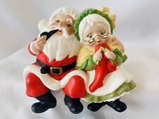 Vintage 1977 Hand Painted Ceramic Mold Santa & Mrs. Clause Shelf Sitter picture