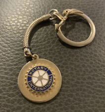 Rotary International Club Keychain Vintage Key FOB Gold Tone And Blue Wheel Keys picture