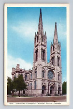 Linen Postcard Denver CO Immaculate Conception Cathedral picture