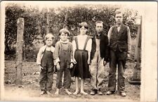 RPPC Barefoot Girl with 4 boys farm hillbilly overalls picture
