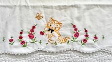 Vintage Hand Embroidered Pillowcase Orange Cat Flowers Butterfly picture