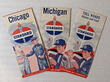 Lot of 3 Vintage Standard Oil Maps Chicago Michigan Illinois Toll Roads c. 1960 picture