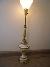 Vintage Stiffel Brass MCM White Enameled Hollywood Regency Table Torchiere Lamp picture