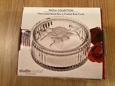 Vintage Rose Etched Studio Crystal Glass Trinket Jewelry Box Fine Crystal picture
