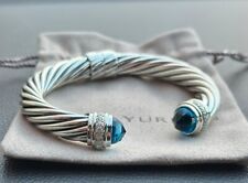 David Yurman Sterling Silver 10mm Cable Bracelet with Blue Topaz & Diamonds HALO picture