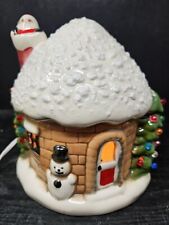 Vintage Light Up Ceramic Christmas Snow House White Brick Igloo Santa on Chimney picture