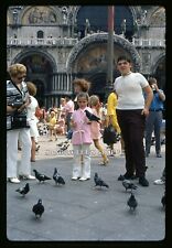 1971 Slide Family People Feeding Pigeons St. Marks Square Venice Italy #1754 picture