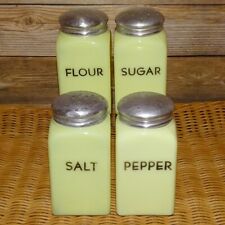1930 McKee Glass Seville Salt Pepper Sugar Flour Set of 4 Custard Yellow Uranium picture