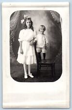 Dorrance Kansas KS Postcard RPPC Photo Pretty Girl And Little Boy Studio 1910 picture