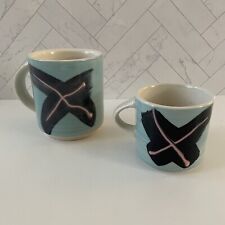 Set of 2 Vtg Art Deco Brush Painted Coffee Cups Mugs Large 18oz and Small 8oz picture