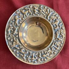 HEAVY BRASS BOWL 12 RAISED ZODIAC ASTROLOGICAL SIGNS HOROSCOPE VINTAGE picture