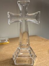Clear Glass Cross Embossed Self Standing Table Shelf Sitter 8.5 In H picture