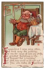 Vintage Tuck's Postcard c1912 Ein Toast Fat Old Man Drinking Toasting Women picture
