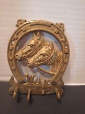 Vintage Equine Brass Horse Horseshoe Wall Plaque Key Holder Hanger picture