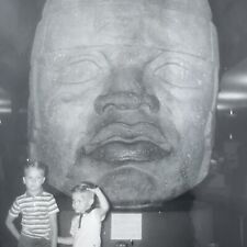Vintage 1957 Black and White Photo Olmec Colossal Human Head Sculpture picture