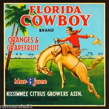 Kissimmee Florida Cowboy #1 Orange Citrus Fruit Crate Label Art Print picture