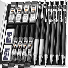 6 PCS Art Mechanical Pencils Set, Black Metal Drafting Pencil 0.3, 0.5, 0.7, 0.9 picture