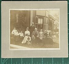 Antique/Vtg Board Mounted Photo Family In front Of House Woman Holding Camera picture