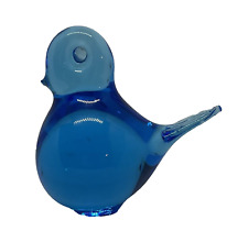VINTAGE BLOWN GLASS TRANSLUCENT BLUE BIRD 3 INCHES TALL picture