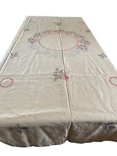 VTG Paragon Ivory LINEN TABLECLOTH Floral Embroidery 74