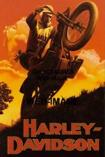 1924 MOTORCYCLE HILL CLIMB RACING SILHOUETTE ART 12X18 POSTER HARLEY DAVIDSON picture