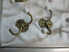 Vintage Penco Brass  2 Hook Porcelain Knobs Wall Mount Hanger Coat/Hat/Keys/Etc. picture