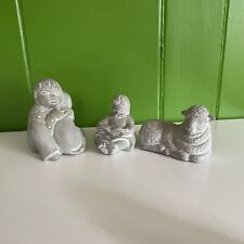 3 Vintage Signed Isabel Bloom art Sculpture Concrete Stone Family kid read sheep picture