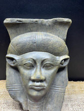 Egyptian Goddess Hathor head statuette made from stone, Goddess Hathor Artifact. picture