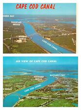 c1950 VTG Postcard AERIAL VIEW CAPE COD CANAL & Buzzards Bay BOURNE BRIDGE x 2 picture