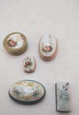  5 Hand Painted Signed Nancy Denny various Shaped Trinket Boxes Floral Porcelain picture