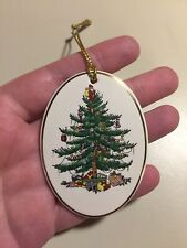 Spode Christmas Happy Holidays Oval Porcelain Christmas Tree Ornament 2.75” picture